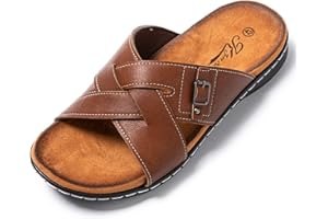 JOMIX Sandales Homme Cuir Tongs Hommes Randonnée Chaussons d'été Chaussures Hommes Confortables pour Plage Piscine Mer Douche