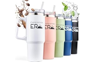 EXPEDITIONERA Kubek Do Kawy - Kubek Termiczny 880 ml - Termo Kubek Na Wynos - Podróżny Kubek Ze Słomką i Uchwytem - Termos Na Kawe Ze Stali Nierdzewnej - Kubek Samochodowy z Pokrywką - Wolny Od BPA (Biały)