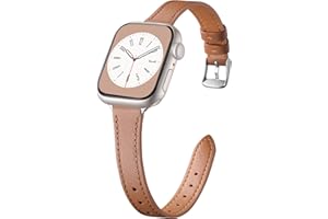 CeMiKa Slim Leather Strap Compatible with Apple Watch Strap 38 mm 40 mm 41 mm 42 mm, Genuine Thin Leather Replacement Strap for Apple Watch SE3 SE/iWatch Series 11 10 9 8 7 6 5 4 3 2 1, Women Men, Brown