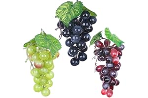 HPiano Künstliche Trauben,3Stück Verschiedene künstliche Trauben gefrostet Trauben Gummitrauben Deko Kunststoff Weintrauben Wein Trauben Kunstobst Plastikobst künstliches Obst Gemüse Dekoration