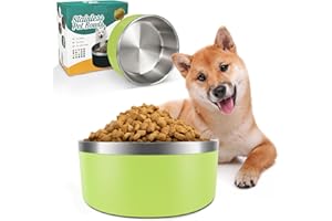 IKITCHEN Cuenco para Perros para Comida y Agua, Cuenco de Acero Inoxidable de 1,8 l, Antideslizante, Aislamiento de Doble Pared con Parte Inferior de Goma para Perros/Gatos Mediano/Grande(64oz/8tazas, Cian)