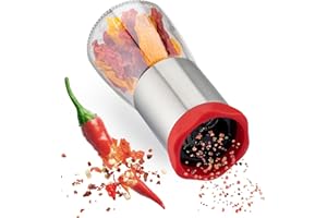 ZOLMER® Molinillo de chile de acero inoxidable y cristal | cortador de especias con mecanismo de corte de acero inoxidable – Cortador de chile para especias gruesas y chile – Cortador de especias