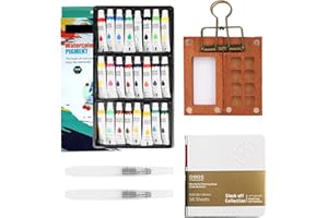 BLSFXROE Mini Watercolour Paint Set Travel Watercolour Set,8 Grids Wood Pocket Artist Palette Kit with Metal Clip,12 Colors for Pocket Artist Watercolour Gift for Painters、Artists and Student (White-8+24)