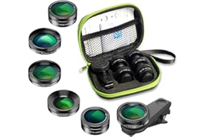 Apexel 6 en 1 Ensemble d'objectif,Objectif très Grand Angle 205 °,140 ° Grand et Objectif Macro 25x, Filtre étoile,CPL/ND pour iPhone Samsung et la Plupart des téléphones intelligents