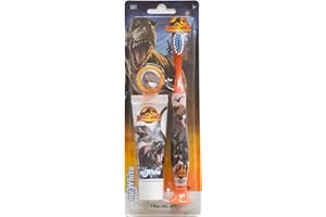 MR WHITE Jurassic World - Kit de viaje para niños incluye cepillo de dientes con tapa de viaje y pasta de dientes, 25 ml Mr.White