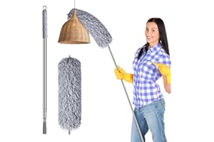 Lychico Extendable Feather Duster - Bendable Microfiber Duster with 96 inches Telescopic Pole, Bendable Head, Washable, for High Ceiling Fans, Cars, Blinds, Cobweb