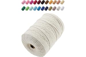 GOHOF Cotton Macrame Cord 3mm x 200m Natural Colored Macrame Supplies, Soft Craft Cotton Rope for Plant Hanger Wall Hanger Dreamcatcher (Beige)