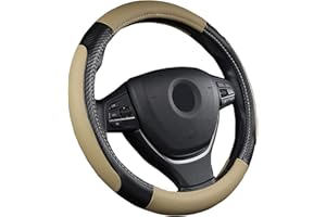 SFONIA Cubierta del Volante Fundas para Volante de Cuero Artificial Universal 37-38cm / 15" Antideslizante Transpirable Durable (Beige)