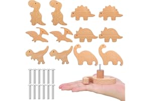 Qunclay Schrankknäufe aus Holz, dekorative Holzknöpfe mit Schrauben, Kommode, Ziehen, Holz, Meerestiere, Wald, Tiere, Möbelknöpfe, Kinderzimmer, Schubladengriffe für Dekoration (Dinosaurier, 12 Sets)