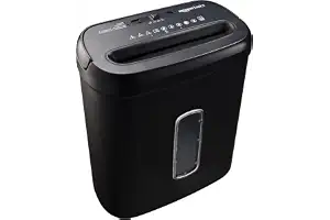 Amazon Basics Trituradora de Papel de Corte Cruzado, de 8 Hojas, con Ventana Transparente, para Documentos y Tarjetas de Crédito, Papelera de 14L, Color Negro