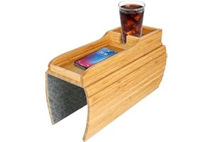 Jackfru Bandeja para sofá o sofá, bandeja de madera de bambú, reposabrazos, antideslizante, para sofá, reposabrazos, soporte para bebidas, color marrón claro