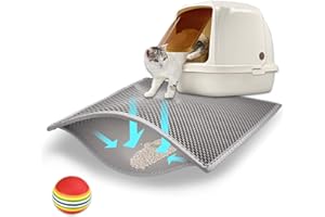 JIUGGLAD Katzenstreu Matte, Katzenklo Matte mit einem Katzenspielzeugball, Waben Katzenmatte katzenklo, Wasserdichtes Doppellagiges Design Cat Litter mat, katzenstreumatte(Grau 45x30cm)