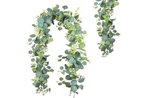JOOTUEPO 1 Pcs Greenery Garland Artificial Eucalyptus Leaves, Fake Leaves Green Garland Artificial Foliage, Greenery Vines for Wedding Arch Backdrop Home Table Indoor Outdoor Arch Wall Decor