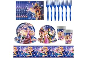 LGQHCE Rapunzel Stoviglie per Feste Decorazioni Compleanni Principessa Tangled Feste Compleanni Decorazione Stoviglie Kit Piatti Tazze Rapunzel Festa a Tema Decorazioni 71pcs
