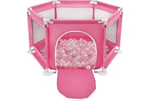 Selonis Recinto Esagonale Per Bambini Con 100 Palline Colorate Di Plastica 6 Cm, Rosa:Rosa Chiaro/Perla/Trasparent