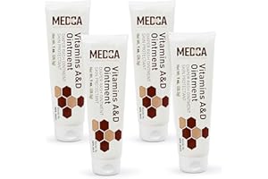 MEDca Witamina A i D Maść na wysypkę pieluszkową - krem ​​ochronny do wrażliwej skóry dziecka - formuła lanoliny i wazeliny, suche popękane dłonie/stopy/skóra twarzy, tubka 1 uncja, opakowanie 4 szt.