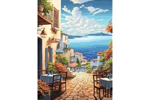 CLENDO Malen Nach Zahlen Erwachsene Landschaft,Bastelset Erwachsene Gemälde Leinwand Lake Sea Town,DIY Set Erwachsene,Handgemalt Ölgemälde Kit für Anfänger und Erwachsene für Wand Dekorieren 30X40cm