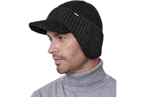 Wmcaps Winter Beanie with Visor and Ear Flaps, Unisex Outdoor Warm Thick Fleece Lined Knit Hat Gift for Men Husband Dad