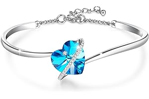 GEORGE · SMITH Bracelet Femme Argent Plaqué Réglable Bracelet Bijoux Cœur pour Femme avec Cristal Bleu Rose, Idéal Bijoux Cadeau Femme de Anniversaire pour Elle Maman Ami – avec Boîte Cadeau