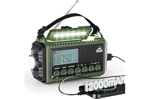 Mesqool Kurbelradio mit 12000mAh Powerbank, AM/FM/SW Notfallradio mit Weltempfänger, Taschenlampe & Leselicht, Tragbare Camping Radio Typ C Anschluss, SOS-Alarm Dynamo Radio für Wandern, Outdoor