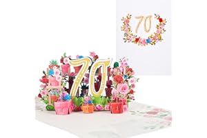 ANEWISH Kartka pop-up 70. urodziny, kwiaty 3D, 70 lat, kartka urodzinowa dla matek, babć i kobiet, romantyczna kartka rocznicowa