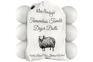 MRS HORNBY'S Tumble Dryer Balls Pack of 6 XL - 100% Wool, Natural Fabric Softener, Reduces Wrinkles, Hypoallergenic, Reusable, Reduce Noise, Unscented