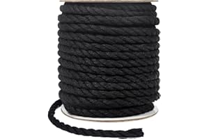 Tenn Well Cordón de macramé, 0.236 pulgadas, 98 pies, cuerda de algodón grueso para colgar plantas, colgar en la pared, manualidades (negro)