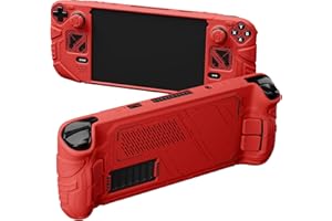 playvital Protective Case for Steam Deck, Non-Slip Silicone Covers, Case for Steam Deck OLED & LCD with Textured Grip Case, with Backbutton/Stick Caps (Mecha, Red)