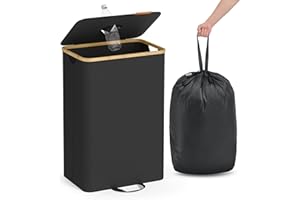 SONGMICS Poubelle de Recyclage pour Bouteilles et Canettes, 95 L, Collecteur d’Emballage de Boisson, avec Trou, Couvercle, Sac avec Poignées, Cuisine, Noir d'Encre et Beige Naturel RRB509B01