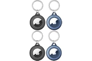 BOTTLE BEAT 4 Pack Apple AirTag Keyring Case with keychain for AirTag, Secure-Fit, Scratch-Resistant AirTag Holder Cover for Pet Collar, Key, Bag - Slim-Fit Air Tag Keyring Holder Accessory, Carbon Fibre Pattern