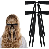 Haarschleifen-Set Aus Seidigem Satin – 2 Stück (schwarz + Weiß) Mit Langem Schwanz, Perfekt Für Frauen & Mädchen
