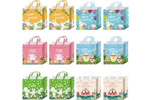 TIMIYOU 12 Stück Ostern Taschen mit Griffen, Osterkörbchen, Ostereiersuche, Party-Leckerli-Tasche, Wasserdichte, Wiederverwendbare Goodie-Bag für Ostergeschenke kinder