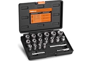 THINKWORK Bolt Extractor Set, 20 Pieces Impact Bolt & Nut Remover Set, Stripped Lug Nut Remover, Extraction Socket Set for Removing Damaged, Frozen, Rusted, Rounded-Off Bolts, Nuts & Screws