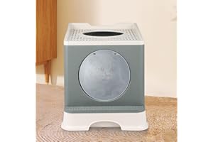 MAYMAR Bac à Litière Pliable pour Chaton avec Couvercle, Litiere pour Chat Fermée, Litiere Auto Nettoyante avec Pelle, Plateau Amovible, 2 Ouvertures (E-Grau)