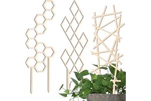 Decorify Treillis Plantes Grimpantes 3 Pièces - Treillis en Bois Plante Grimpante Interieur - Décoratif Petits Treillis pour Fleurs en Pot - 41/39/44 cm - Diamond/Hexagon/Zigzag - Naturel