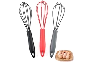 XFLYP Silicone Whisk, Heat Resistant Kitchen Whisks for Non-Stick Cookware, for Blending, Whisking, Beating, Frothing & Stirring, Can be Suspended, Saving Space(3PCS)