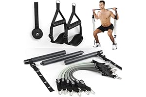 ALongSong Barra per Pilates, Barra di Elastici Fitness con 4/6 Elastico in Lattice Naturale 50-360 o 30-240 o 30-140 o 20-180Lbs e Video di Esercizi, Adatto All’allenamento in Famiglia