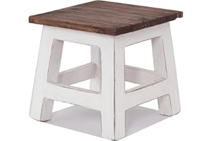 ‎DESIGN DELIGHTS DESIGN DELIGHTS Rustic Vintage Foot Stool Palo 27.5 x 26 x 26 cm (H x W x D), Mahogany Recycled Wood, Wooden Stool, Side Table, Flower Stool, Colour: 06 White Country House