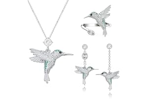 MINCHEDA Juego de Joyas para Mujer, Collar de Colibrí, Pendientes, Anillo, Regalo de Joyería para Cumpleaños, Día de la madre, San Valentín, Navidad - Mamá, Esposa, Novia
