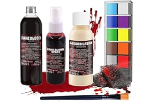 SEUNKIEER Halloween Kunstblut & Latexmilch Makeup Set, Modellierung Narbe Wachs mit Spatel Werkzeug, Schwamm für Halloween Partys, Kostümfeste, Karneval, Vampir, Zoombie