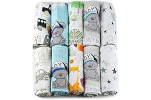 FENSILO Mulltücher - Mullwindeln - 10er Pack 70x80 cm - Stoffwindeln, Made IN EU, schadstoffgeprüft -Spucktücher Baby Junge – Baby Mullwindeln- Grün – Blau