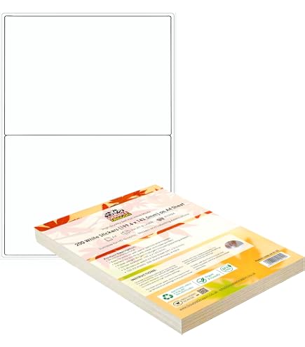 200 Étiquettes 199.6 × 143.5 Mm – 100 Feuilles A4 (2 Par Feuille), Autocollants Blanc Mat Permanent, Imprimante Laser/Jet