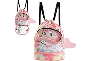NTWDBY Bolsa de Natación Niños, Mochila Piscina Impermeable, Bolsa de Playa para Niños, Mochila Cuerdas Niños, Separación en Seco-Húmedo con Compartimento Zapatos, para Piscina y Playa