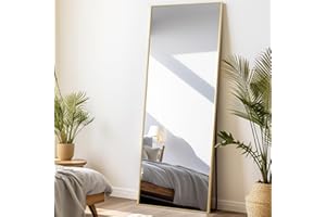 LunaMirror Full Length Mirrors Free Standing Floor Mirror Full Body Wall Mirror for Bedroom Living Room and Entrance, Rectangle Gold Frame, 147x44 CM