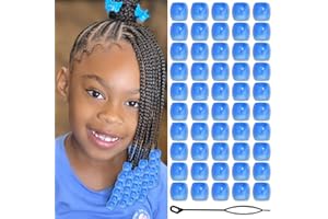 Auroriel 50PCS Perles Bleues pour Tresses Grosses Perles en Acrylique Accessoires pour Dreadlocks Bijoux Capillaires pour Enfants Filles avec Aide-Enfilage