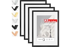 HIMEETIME® 4x Marco de fotos A3 29.7x42cm Negro de Madera marcos cuadros, con soporte de A4 (21x 29.7cm),Para Decoración de Pared y Decoración hogar marco A3