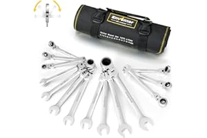 14-częściowy zestaw kluczy płasko-oczkowych z grzechotką, 6-19 mm, Enventor klucz płasko-oczkowy, zestaw kluczy płasko-oczkowych, 72 zęby, zakres obrotu 5°, stal chromowo-wanadowa, torba Oxford