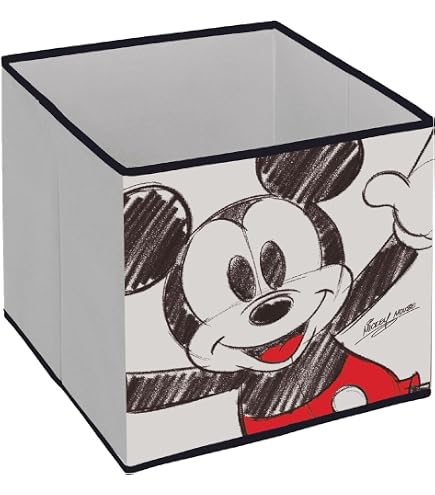 ARDITEX - Wooden Organizer with 6 Textile Storage Baskets Disney Mickey Mouse - 62 x 30 x 60 cm - White Multicolor Storage Toys in a Children's Bedroom