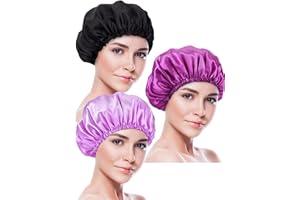 Blulu 3 Piezas Gorros de Dormir de Satén Cubierta de Cabeza de Noche Turbantes de Dormir de Pelo Suave para Mujeres y Niñas (S, Morado Oscuro, Morado Claro, Negro)