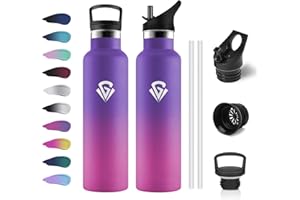 KOLLYKOLLA Borraccia Termica 750ml, Borraccia con Cannuccia, senza BPA, Borraccia Termica a Prova di Perdite, Doppia Parete, Facile Pulizia, a Prova di Perdite, Termos per Palestra, Sport, Bici, Campeggio